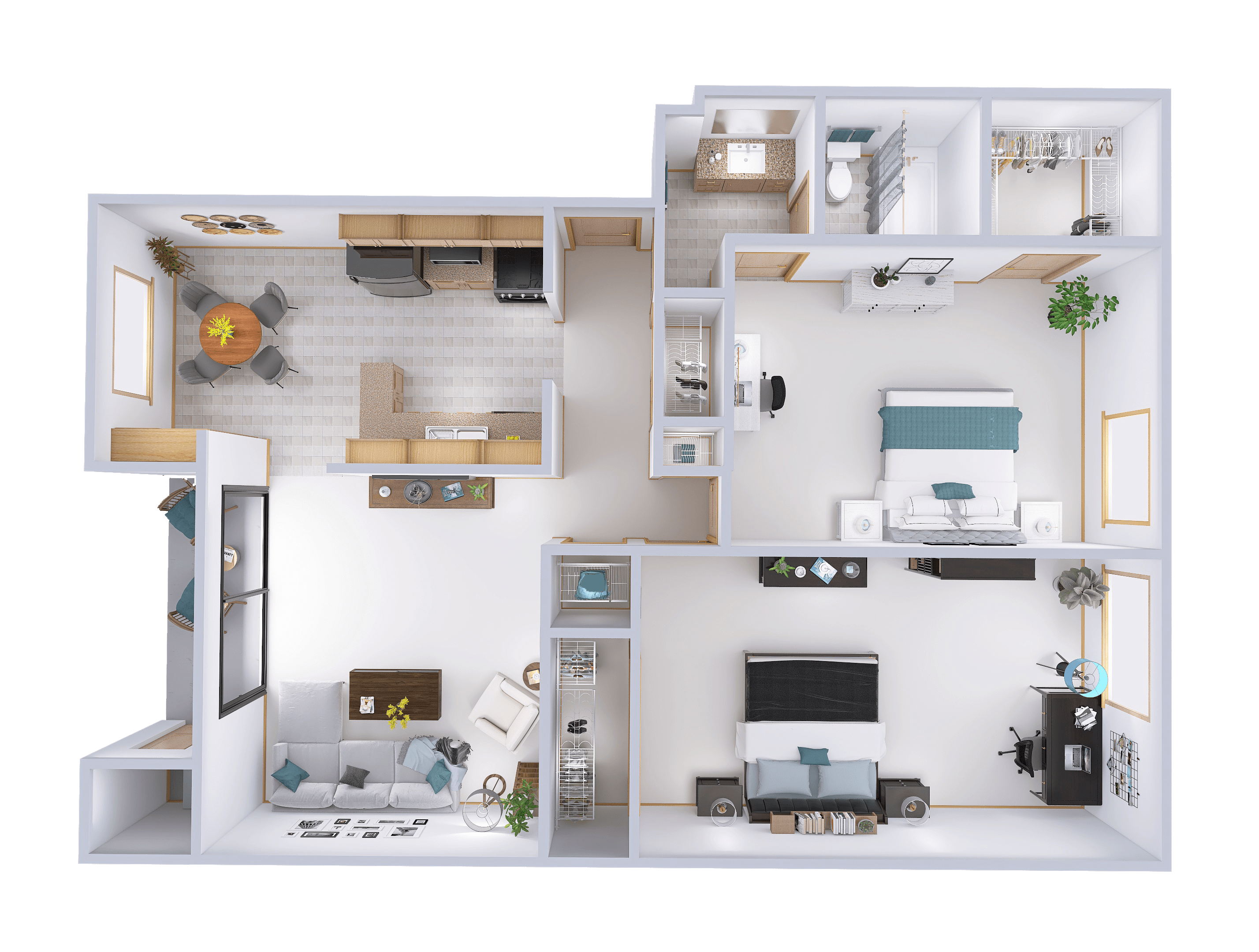 Floor plan for 2 beds, 1 bath, 1106 sqft